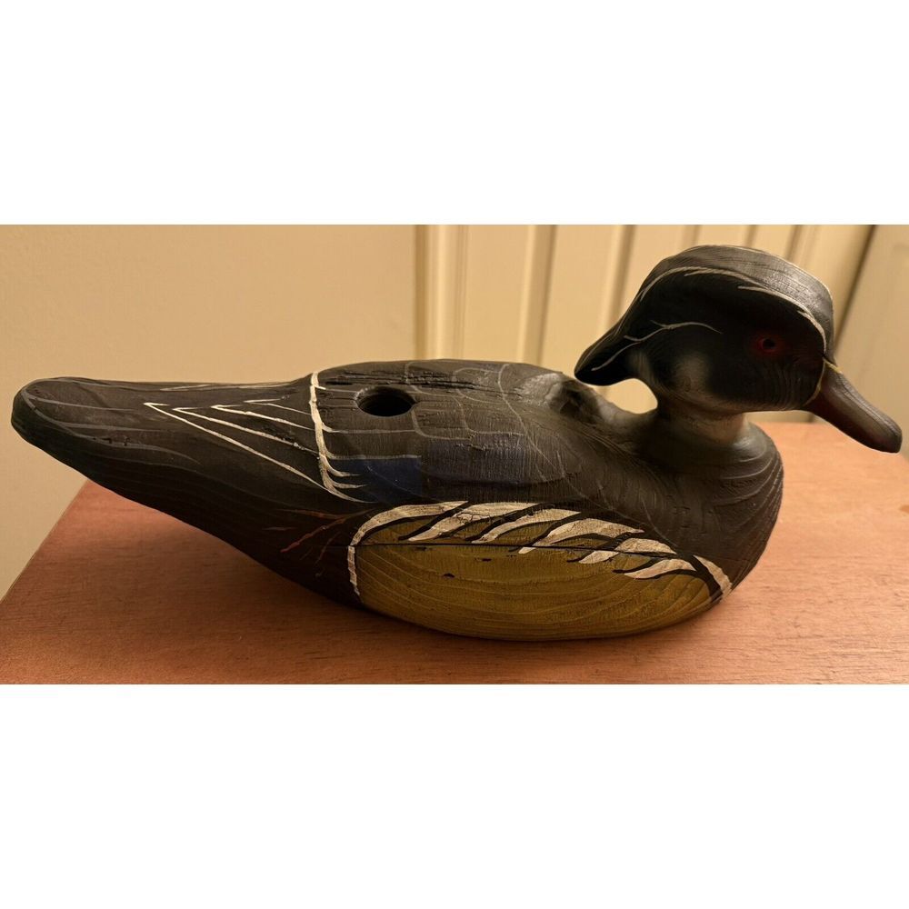 Michael AND SUSAN VEASEY Hand Painted WOODDUCK Decoy SIGNED‎ Glass Eyes 16"